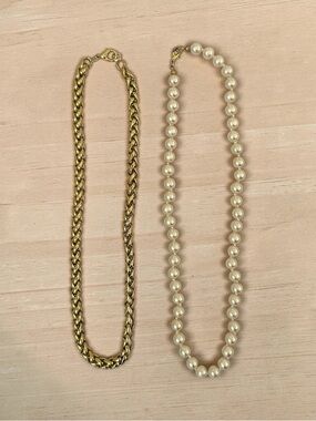 Vintage Cream Pearl Strand & Vintage Gold-tone Chain Necklace Duo